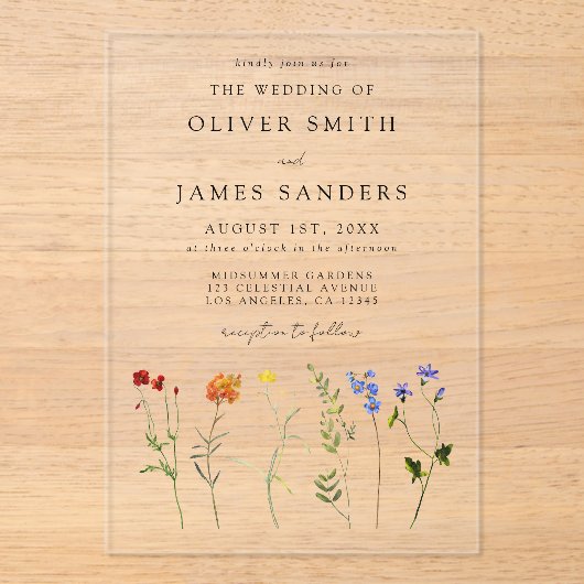 Wildflower LGBT Gay Pride Floral Wedding Acryl Uitnodigingen (Voorkant)
