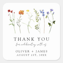 Wildflower LGBT Gay Pride Floral Wedding Thank You Vierkante Sticker