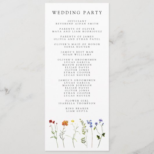 Wildflower LGBTQ Gay Pride Bloemenbruiloft Programmakaart (Achterkant)