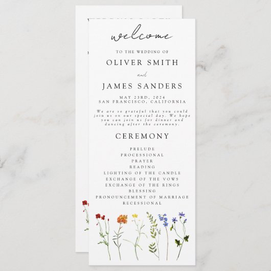 Wildflower LGBTQ Gay Pride Bloemenbruiloft Programmakaart (Voorkant / Achterkant)
