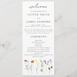 Wildflower LGBTQ Gay Pride Bloemenbruiloft Programmakaart