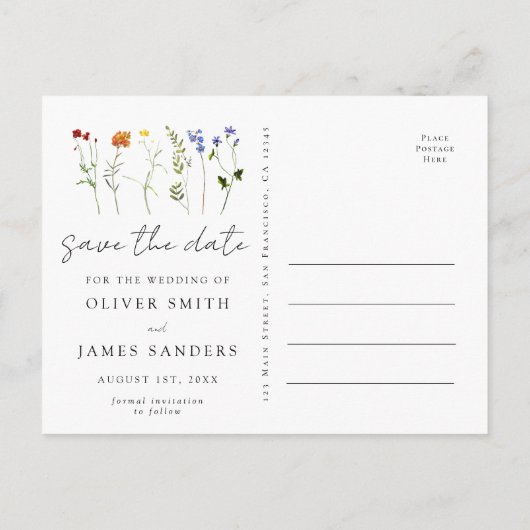 Wildflower LGBTQ Gay Pride Floral Save the Date Uitnodiging Briefkaart (Achterkant)