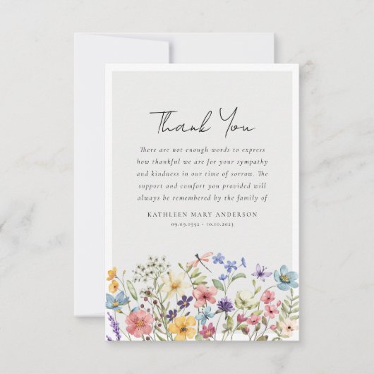 Wildflower libel sympathie begrafenis bedankkaart (Voorkant)