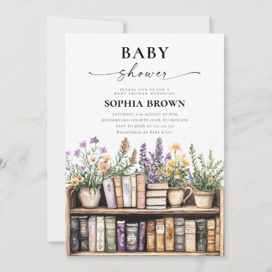 Wildflower Library Book Baby shower Kaart (Voorkant)