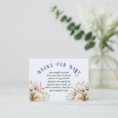 Wildflower Lichtblauw Baby shower Boeken voor Baby Informatiekaartje (Staand voorkant)