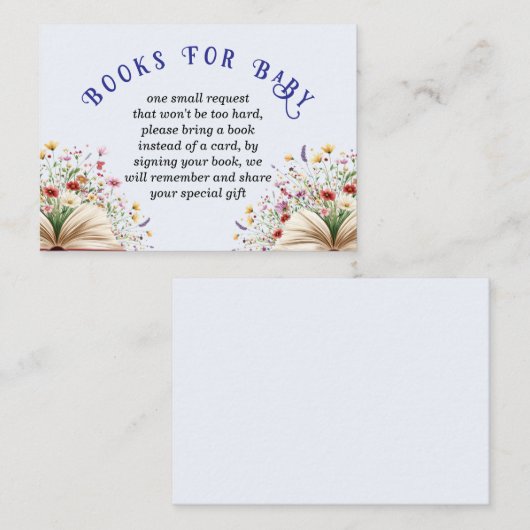 Wildflower Lichtblauw Baby shower Boeken voor Baby Informatiekaartje (Voorkant / Achterkant)