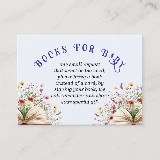 Wildflower Lichtblauw Baby shower Boeken voor Baby Informatiekaartje (Voorkant)