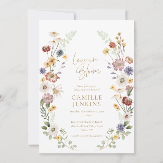 Wildflower Liefde in Bloom Bruidsdouche Uitnodigin Kaart (Voorkant)