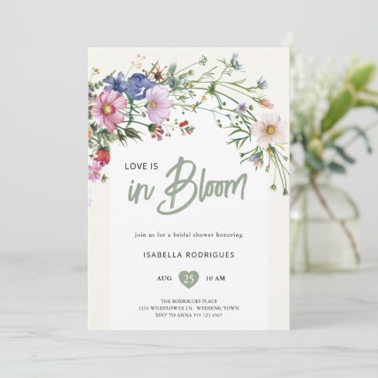 Wildflower Liefde in Bloom Bruidsdouche Uitnodigin Kaart (Staand voorkant)