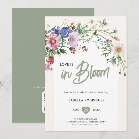 Wildflower Liefde in Bloom Bruidsdouche Uitnodigin Kaart (Voorkant / Achterkant)