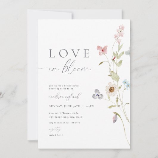Wildflower Liefde in Bloom Bruidsdouche Uitnodigin Kaart (Voorkant)