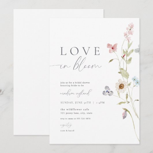 Wildflower Liefde in Bloom Bruidsdouche Uitnodigin Kaart (Voorkant / Achterkant)