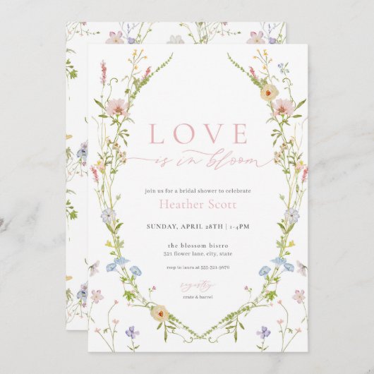 Wildflower Liefde in Bloom Bruidsdouche Uitnodigin Kaart (Voorkant / Achterkant)