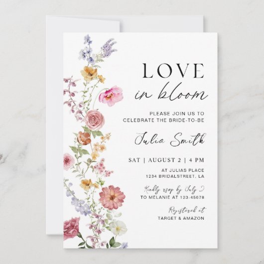 Wildflower Liefde in Bloom Bruidsdouche Uitnodigin Kaart (Voorkant)