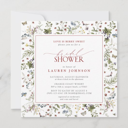 Wildflower liefde is besachtig rood Vrijgezellenfe Kaart (Voorkant)