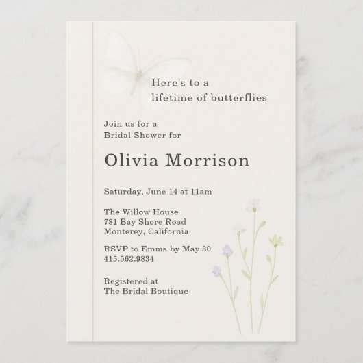 Wildflower Lifetime of Butterflies Bridal Shower Kaart (Voorkant)