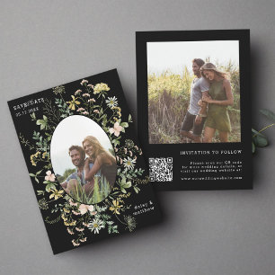 Wildflower Lijst 2 foto bruiloft QR Code Zwart Save The Date