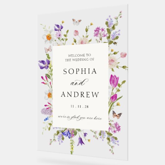 Wildflower Lijst bruiloft welkom Acryl Bord (Hoek)
