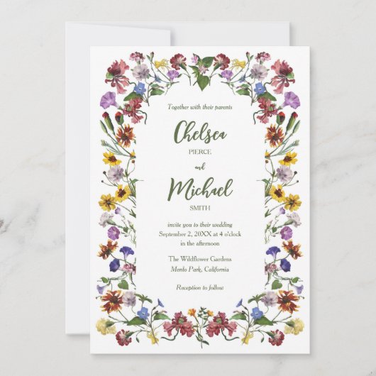 Wildflower Lijst Rustic Boho Wedding Kaart (Voorkant)