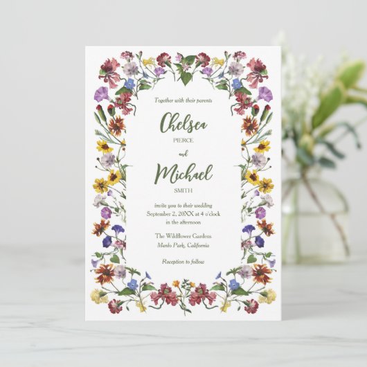 Wildflower Lijst Rustic Boho Wedding Kaart (Staand voorkant)