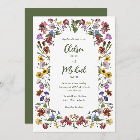 Wildflower Lijst Rustic Boho Wedding Kaart (Voorkant / Achterkant)
