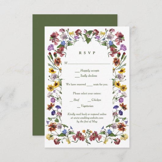 Wildflower Lijst Rustic Boho Wedding RSVP Kaartje (Voorkant / Achterkant)