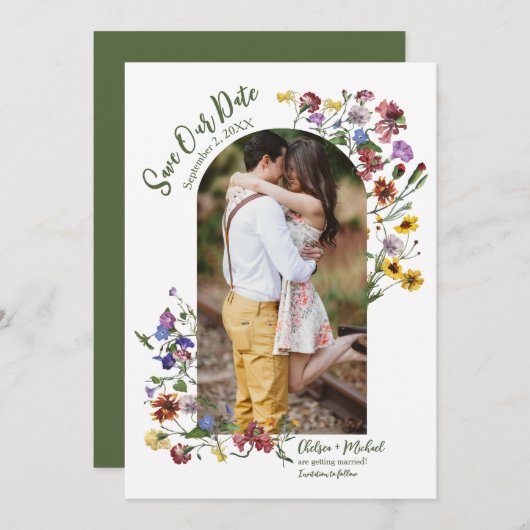 Wildflower Lijst Rustic Boho Wedding Save The Date (Voorkant / Achterkant)