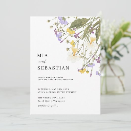 Wildflower Lila bruiloft Kaart (Staand voorkant)
