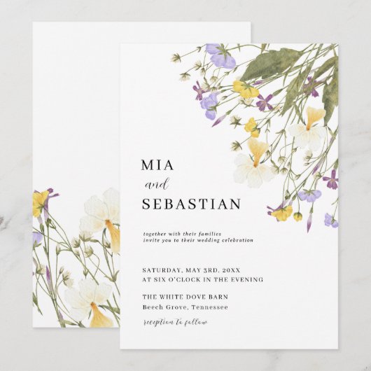 Wildflower Lila bruiloft Kaart (Voorkant / Achterkant)