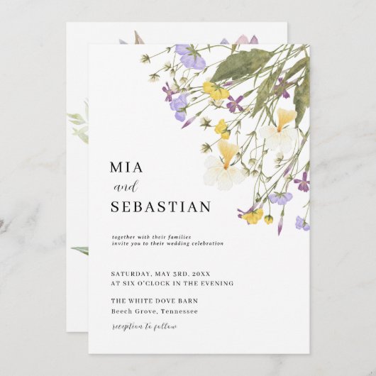 Wildflower Lila bruiloft Kaart (Voorkant / Achterkant)