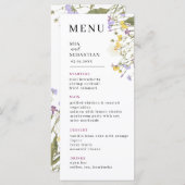 Wildflower Lila bruiloft Menu (Voorkant / Achterkant)