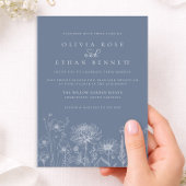 Wildflower Line Art Periwinkle Wedding Kaart