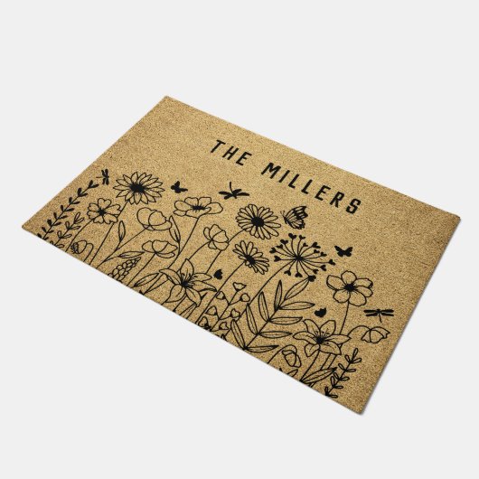 Wildflower Line Art Personalized Welcome Custom Deurmat (Schuin)