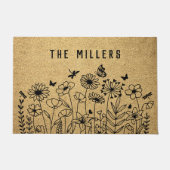 Wildflower Line Art Personalized Welcome Custom Deurmat (Voorkant)