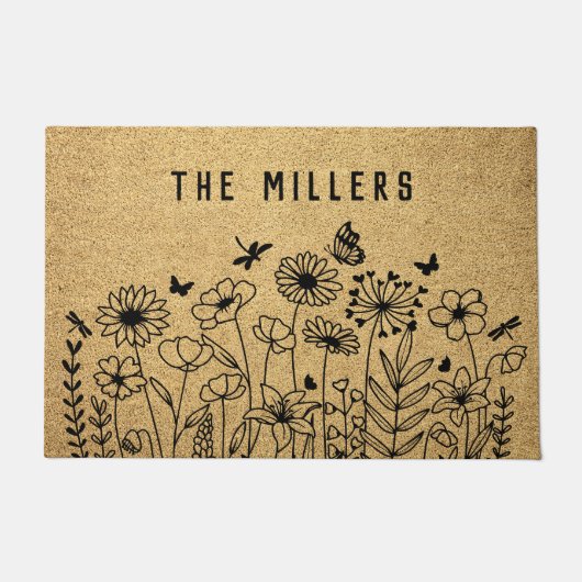 Wildflower Line Art Personalized Welcome Custom Deurmat (Voorkant)