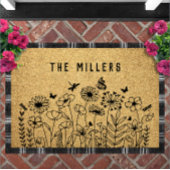 Wildflower Line Art Personalized Welcome Custom Deurmat