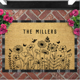 Wildflower Line Art Personalized Welcome Custom Deurmat