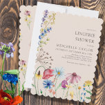 Wildflower Lingerie Shower Rustic Botanical Kaart<br><div class="desc">Wilde bloem lingerie douche-uitnodiging met waterverf wilde bloemen. Dit bijtende landbotanische ontwerp heeft een  grens van wilde bloemen,  inclusief madeliefje papaverbloem,  konefje karnoppen,  kartonnen kop en klaver. Een elegante moderne bloem met girale,  bohemen tuinthema. Blader naar mijn winkel in het Wilde collectie Charm voor overeenkomende objecten.</div>