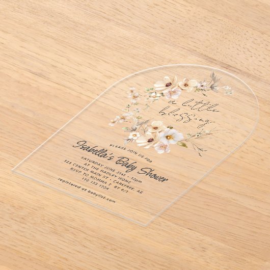 Wildflower Little Blessing Baby shower Acryl Uitnodigingen (Laagn)