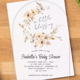 Wildflower Little Blessing Baby shower Acryl Uitnodigingen