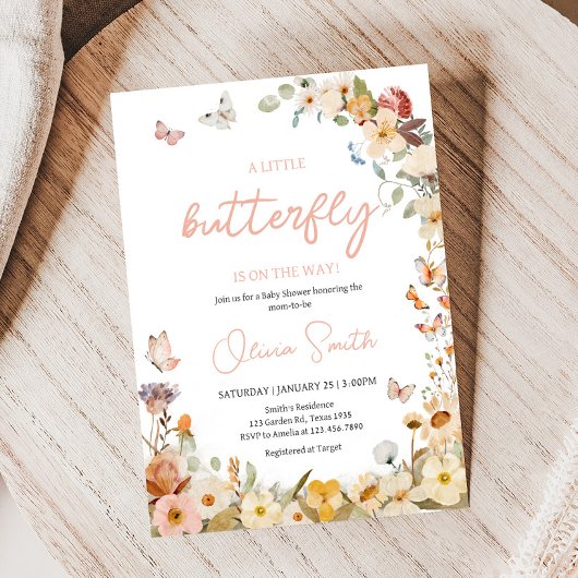 Wildflower Little Butterfly Baby shower Kaart