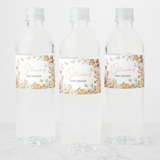 Wildflower Little Butterfly Baby shower Waterfles Etiket (Flessen)