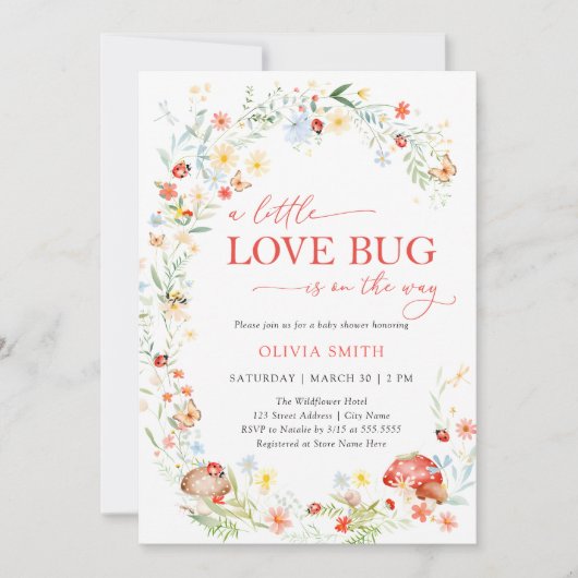 Wildflower Love Bug Baby shower Kaart (Voorkant)