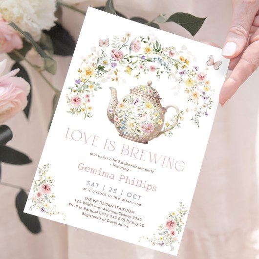 Wildflower Love is Brewing Tea Party Vrijgezellenf Kaart