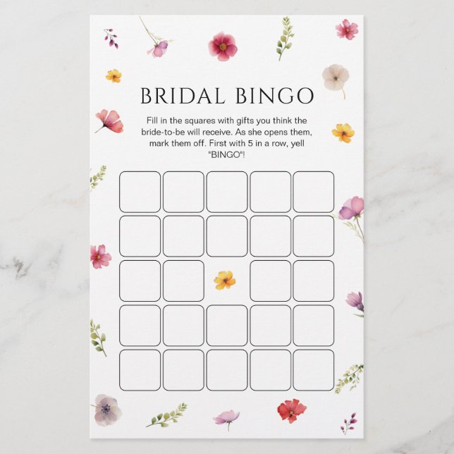 Wildflower Love is een bloeiende bruids bingo spel (Voorkant)