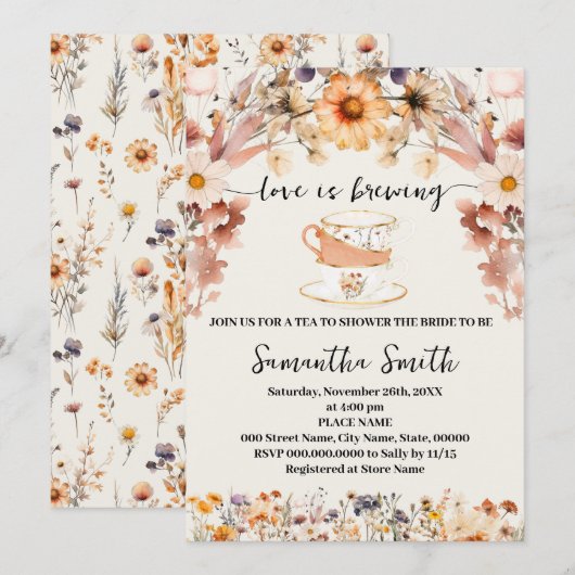 Wildflower Love is het brouwen van thee douche uit Feestdagenkaart (Voorkant / Achterkant)