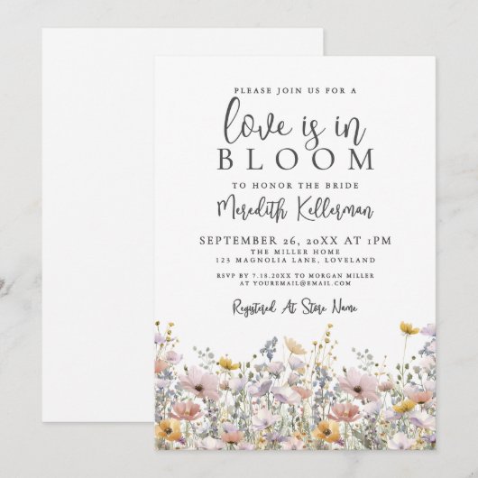 Wildflower Love Is In Bloom Bridal Shower Kaart (Voorkant / Achterkant)