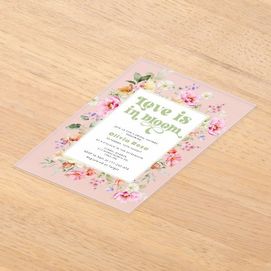 Wildflower Love is te zien in Bloom Pink Vrijgezel Acryl Uitnodigingen (Laagn)