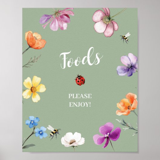 Wildflower Lovebug Baby Shower Eet Feest Bord Poster (Voorkant)