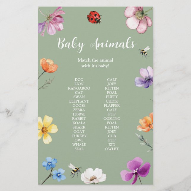Wildflower Lovebug Baby Shower Spelbord (Voorkant)